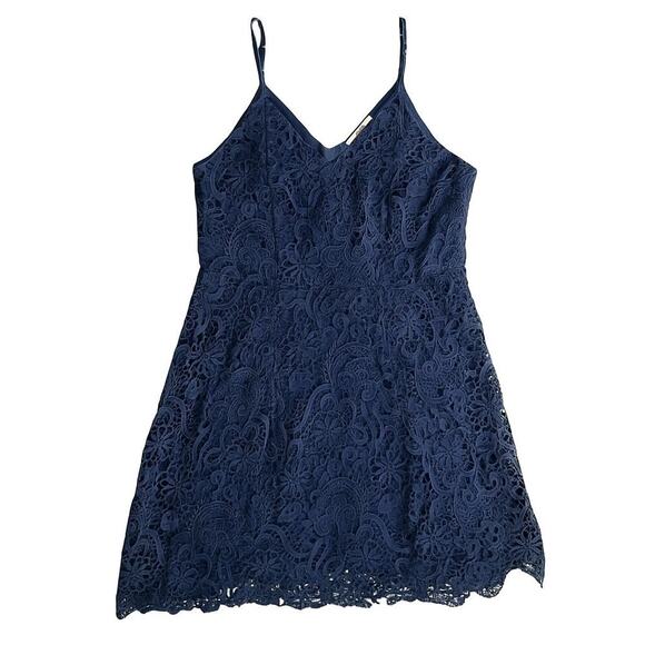 K. Jordan 1X Navy Lace Dress Lined Spaghetti Straps Wedding Guest Cocktail - Picture 12 of 12
